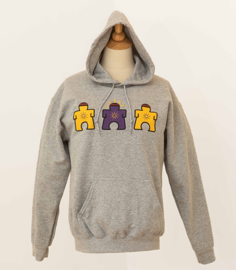 Product Description: 50/50 blend grey hoodie. HAC x ARTBOii collaboration, 1purple figurewith crown and 2mango figures with red beanie.</br>Comes with a Certificate of Authenticity from the Artist, a limited edition of 72—sizeup for loose fit.</br></br>From the Artists: The design consists of a boxy and playful human figure representing “the artist” with a red beanie, which is a nod to most creatives because a beanie is a staple in our closet and a homage to Basquiat'scrown. The HAC sun at the center of the artist is representative of what is at the core of what I and many artists do, which is to radiate their truths and bring light to the world around us through art. Much like the partial sun/halo around the head that speaks on HAC, A symbol and a place where artists can be themselves, be represented, and be given the space and platform to use their creative voice.</br></br>-Danangelowe A.J Spencer</br> HAC x ARTBOii Limited Edition Hoodie